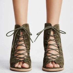 JEFFREY CAMPBELL Brown/Khaki Lace Up Chunky Heel Shoes